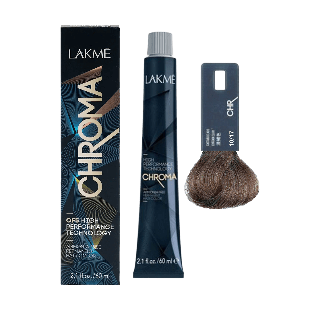 Lakme Chroma 10/17 Blue Ash Platinum Blonde Hair Color 60ml Professional Permanent Color