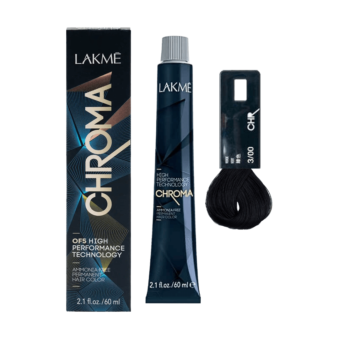 Lakme Chroma 3/00 Dark Brown Permanent Hair Color 60ml Intense Long Lasting Coverage