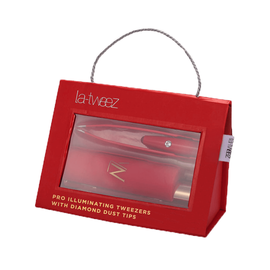 ملاقط La Tweez-Red Pro المضيئة وحقيبة حمل عاكسة مع أطراف غبار ماسية